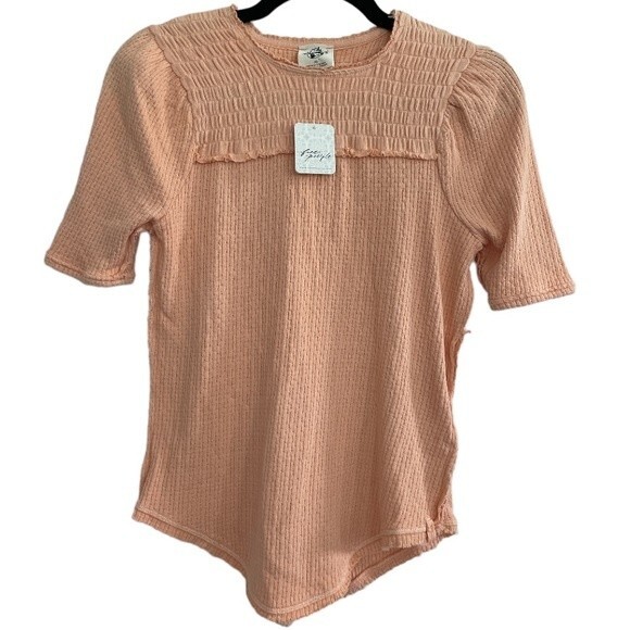 NWT - FREE PEOPLE Care Red Delicious T-Shirt Top in Sunset Peach Orange Size XS - Picture 1 of 6
